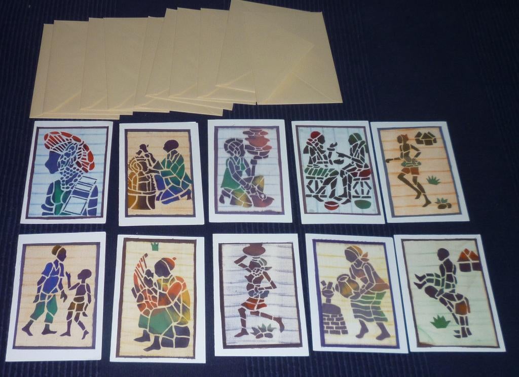 Lot de 10 cartes artisanales (vie au village) Burkina Faso, Ophalen of Verzenden, Ongelopen, Ambachten of Beroep