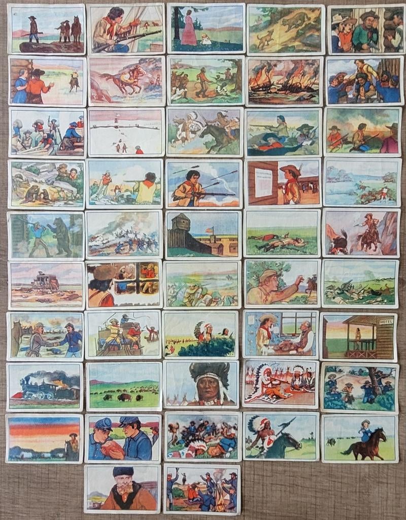 47 oude prentjes: Buffalo Bill (Martougin), Collections, Enlèvement ou Envoi, Utilisé, Autres sujets/thèmes, Gravure