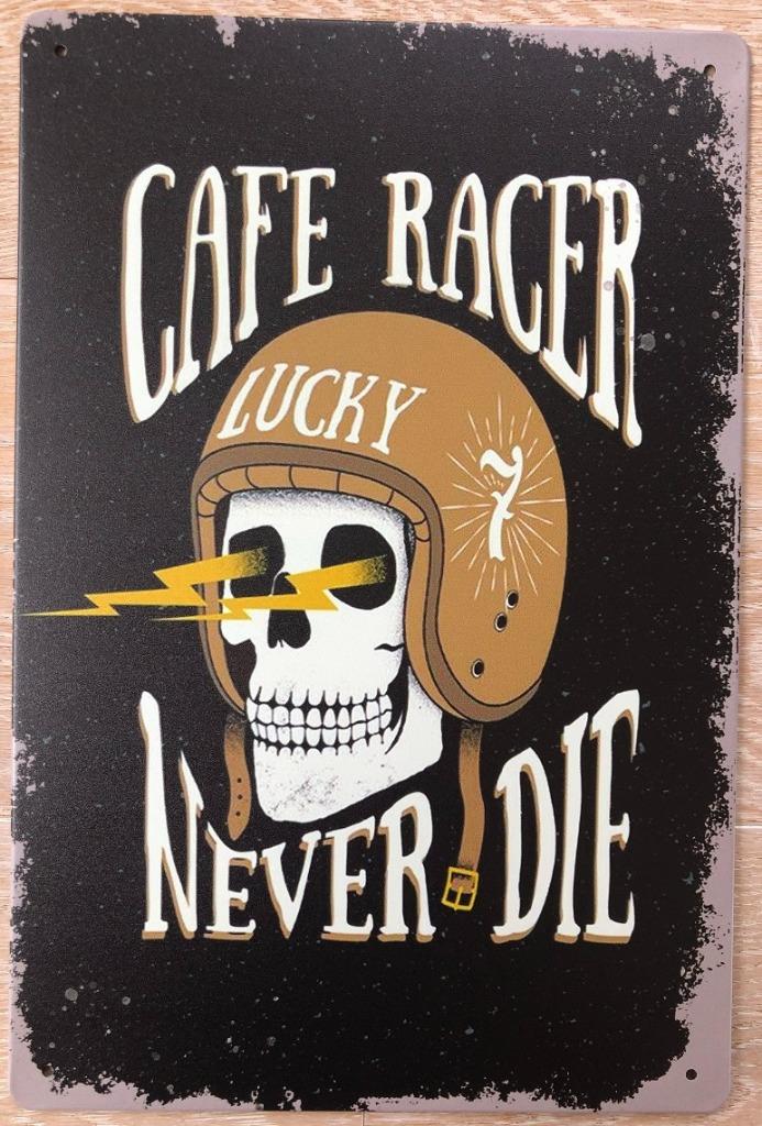 Metalen CAFE RACER NEVER DIE LUCKY 7 vintage look wandplaat, Ophalen of Verzenden, Nieuw
