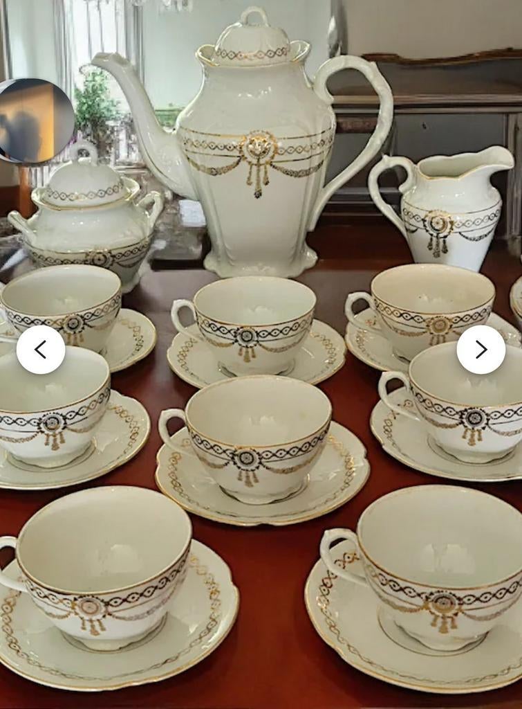 Vintage porseleinen koffieset, oud Brussel, Antiek en Kunst, Ophalen