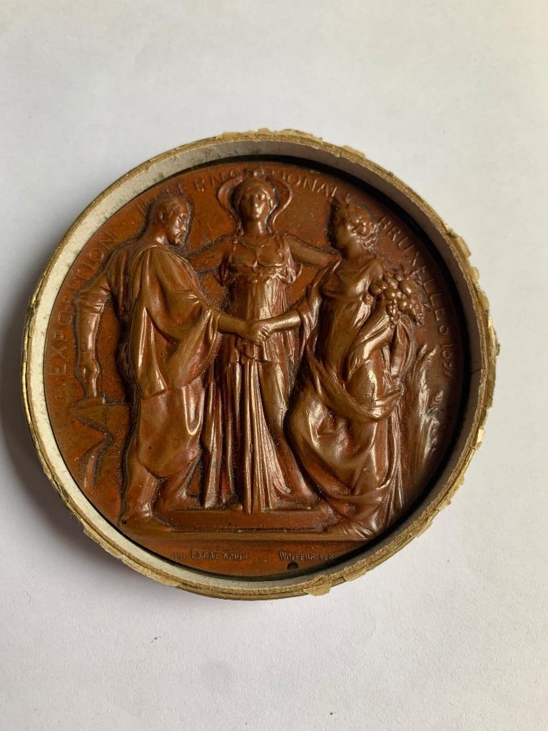 Prachtige grote bronzen medaille Marcel Wolfers art nouveau, Ophalen of Verzenden