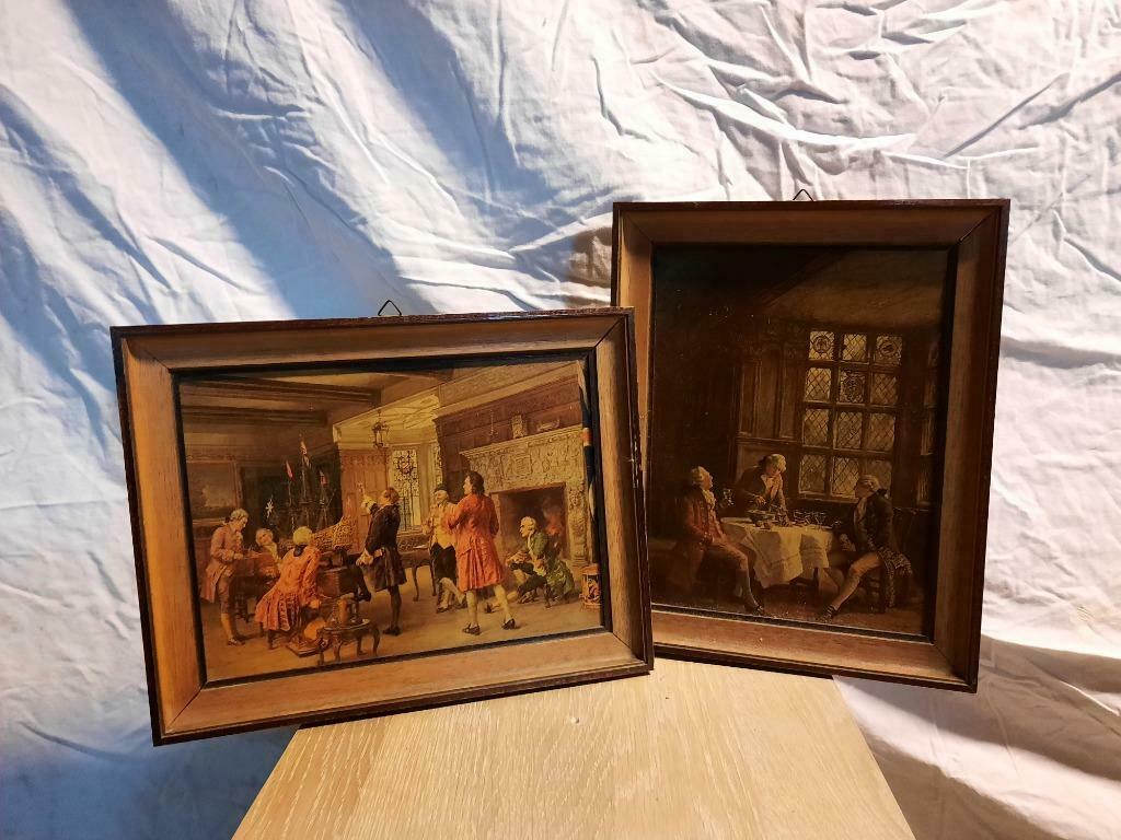2 kadertjes met prenten van middeleeuwse taferelen., Ophalen of Verzenden, Zo goed als nieuw