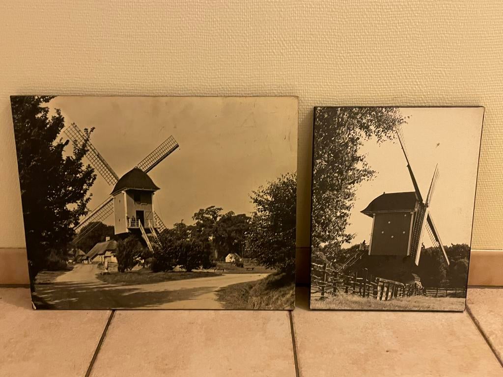 Antieke zwart-wit foto molen op hout, Ophalen