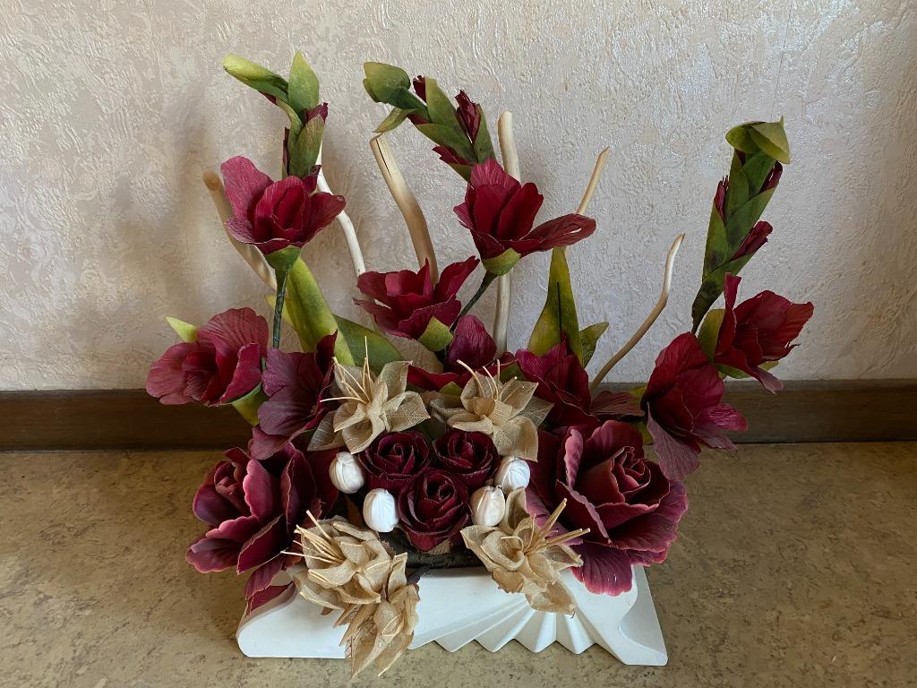Mooi bloemstukje met stoffen bloemen, Ophalen of Verzenden, Gebruikt