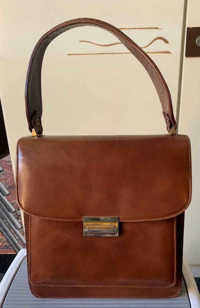 Vintage bruine handtas in leder, Ophalen, Bruin, Handtas