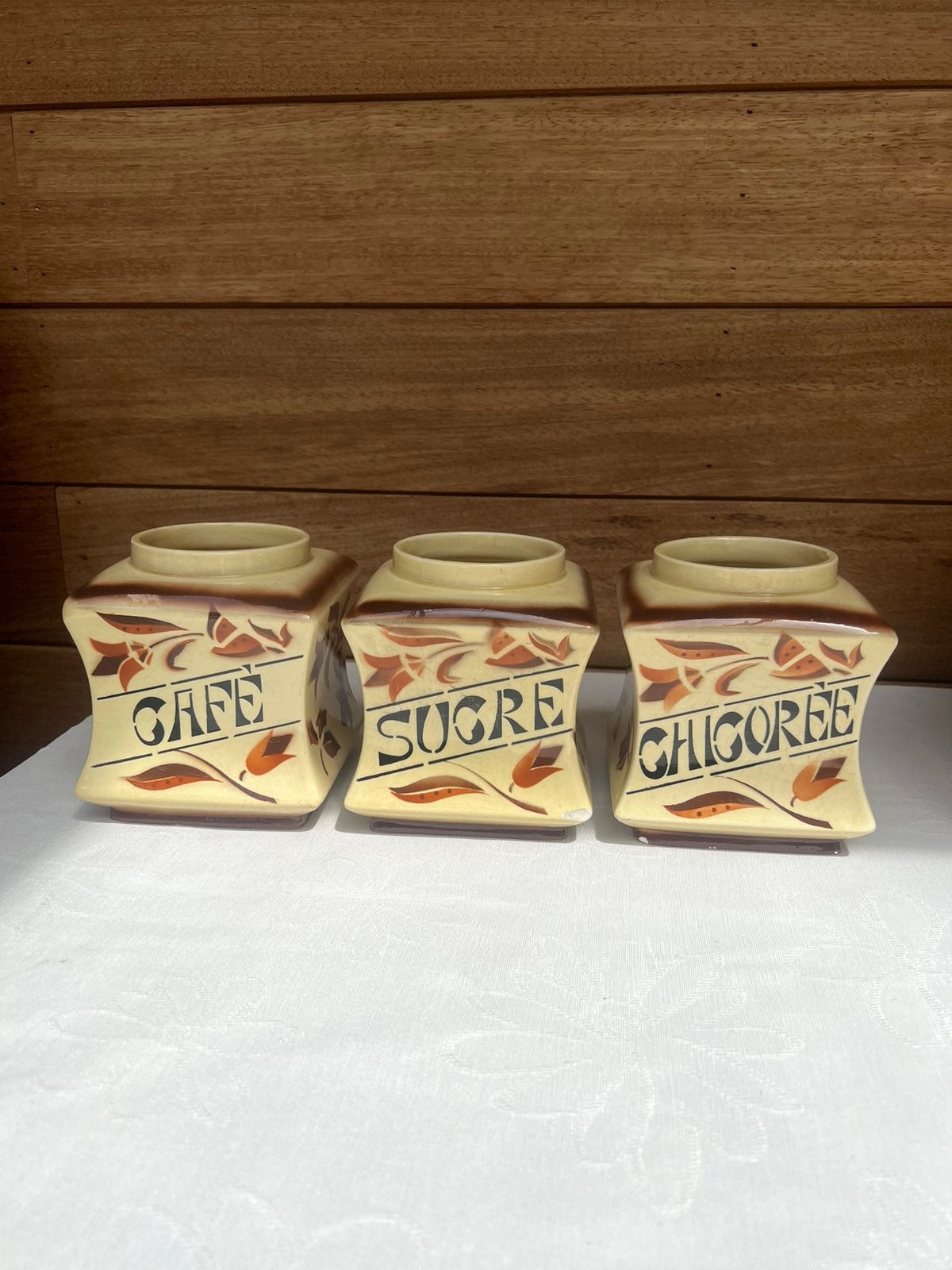 Vintage voorraadpotten – Café, Sucre & Chicorée – Set van 3, Antiquités & Art, Antiquités | Ustensiles de cuisine, Enlèvement