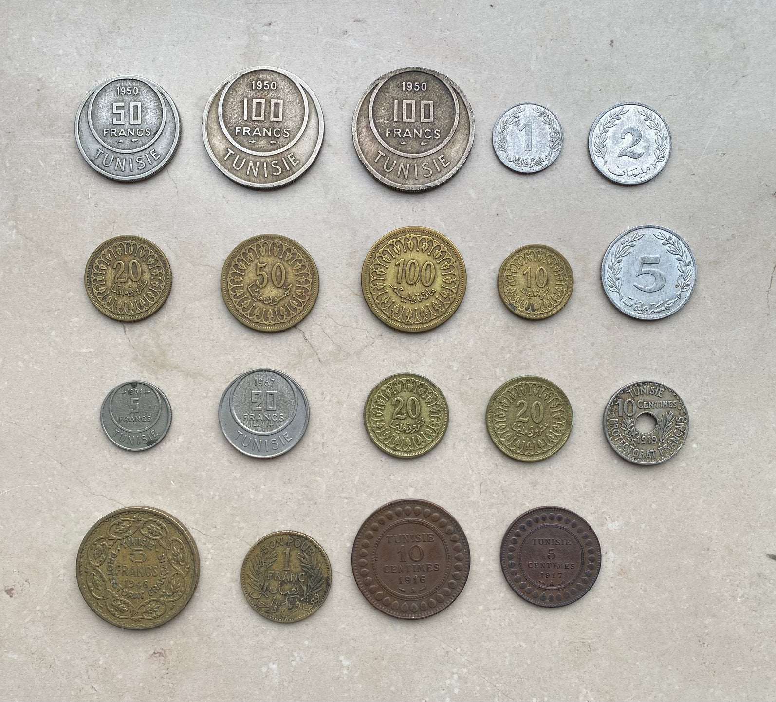 Lot de pièces de monnaies anciennes Tunisie  (1916-1960), Enlèvement ou Envoi