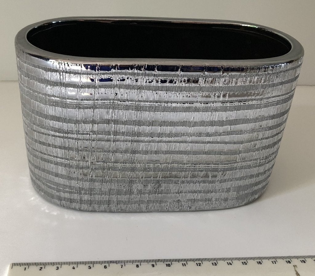 Cache pot oblong argenté, Jardin & Terrasse, Enlèvement ou Envoi, Moins de 25 cm, Poterie, Comme neuf