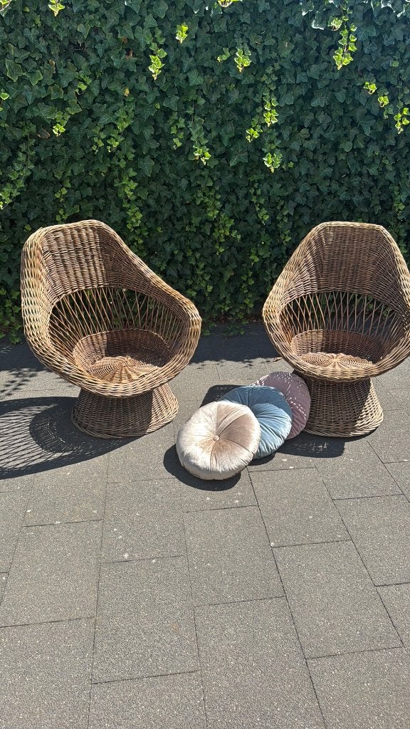 Prachtige Vintage/bohemian Rotan Kuipstoelen, Ophalen, Gebruikt, Rotan