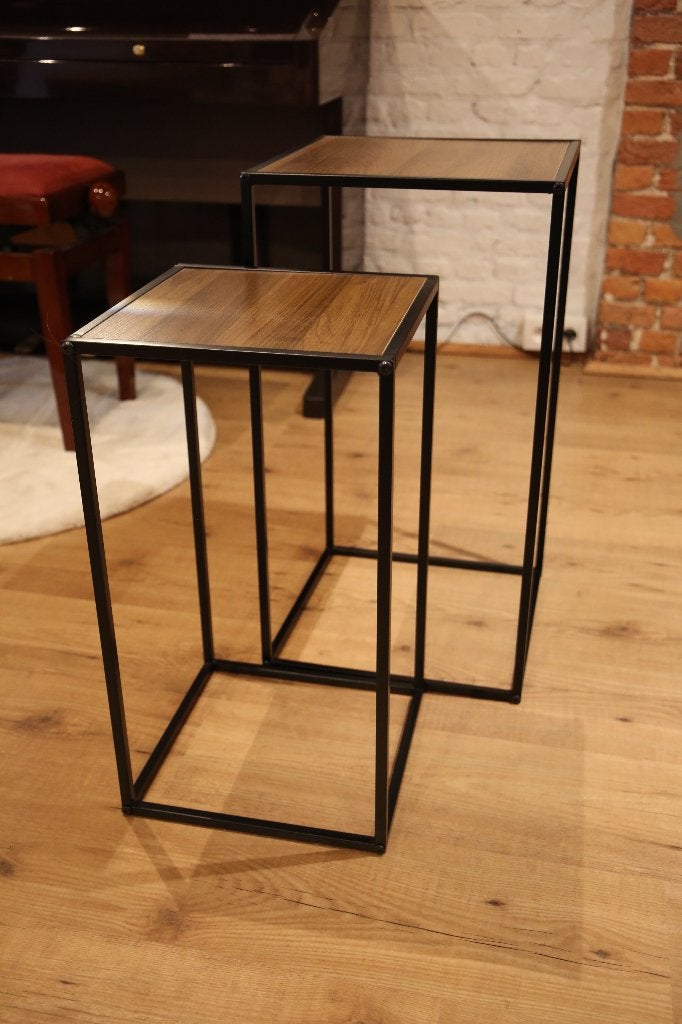 Set van 2 industriële bijzettafels / plantentafels, Huis en Inrichting, Ophalen, Vierkant, 55 tot 75 cm, Zo goed als nieuw