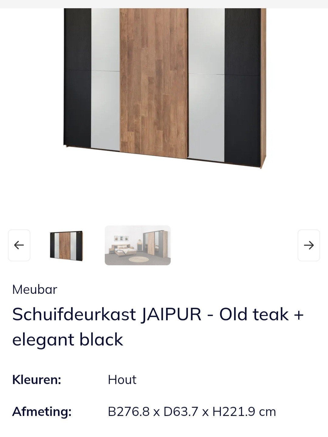 kleerkast schuifdeur zwart old teak, Huis en Inrichting, Ophalen, Spiegelkast, 200 cm of meer, Zo goed als nieuw