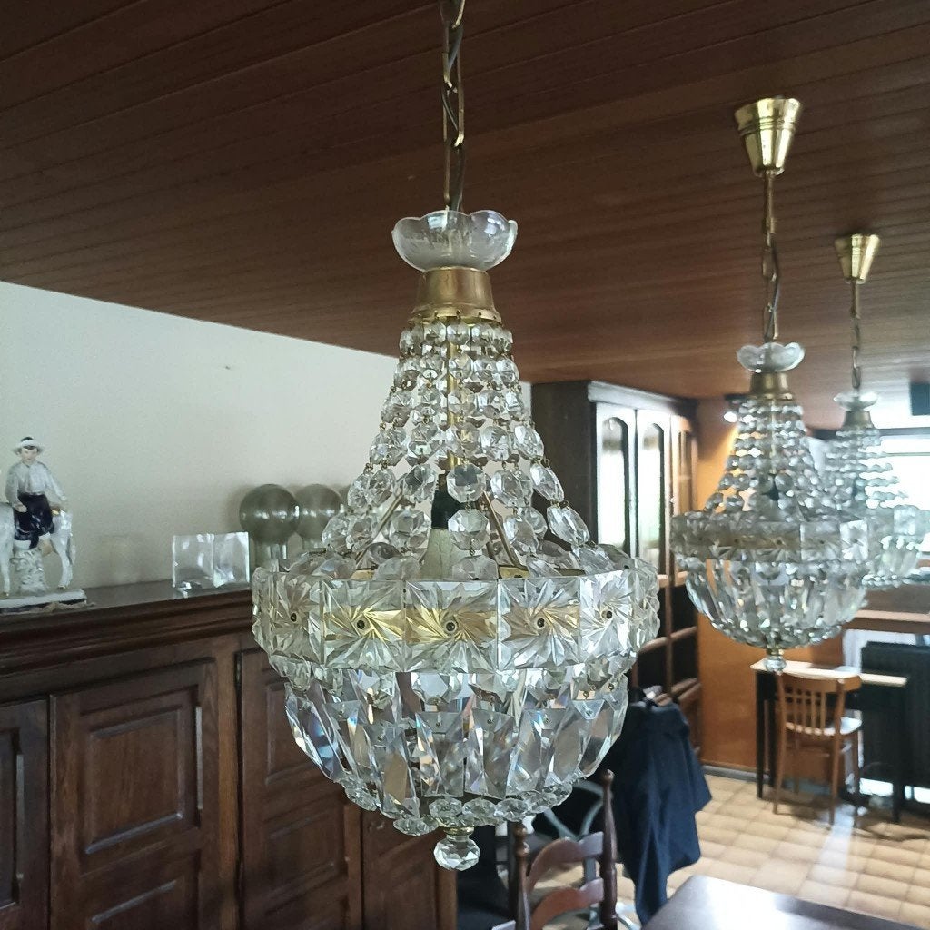3 Tsjechische kristallen lusters (empire-stijl), Enlèvement ou Envoi, Comme neuf, Verre