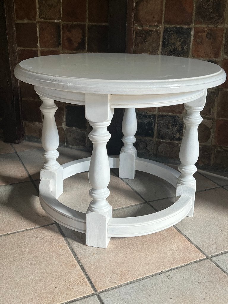 robuust eiken bijzettafelje (wit geverfd), Gebruikt, Rond, Klassiek, landelijk, 55 tot 75 cm