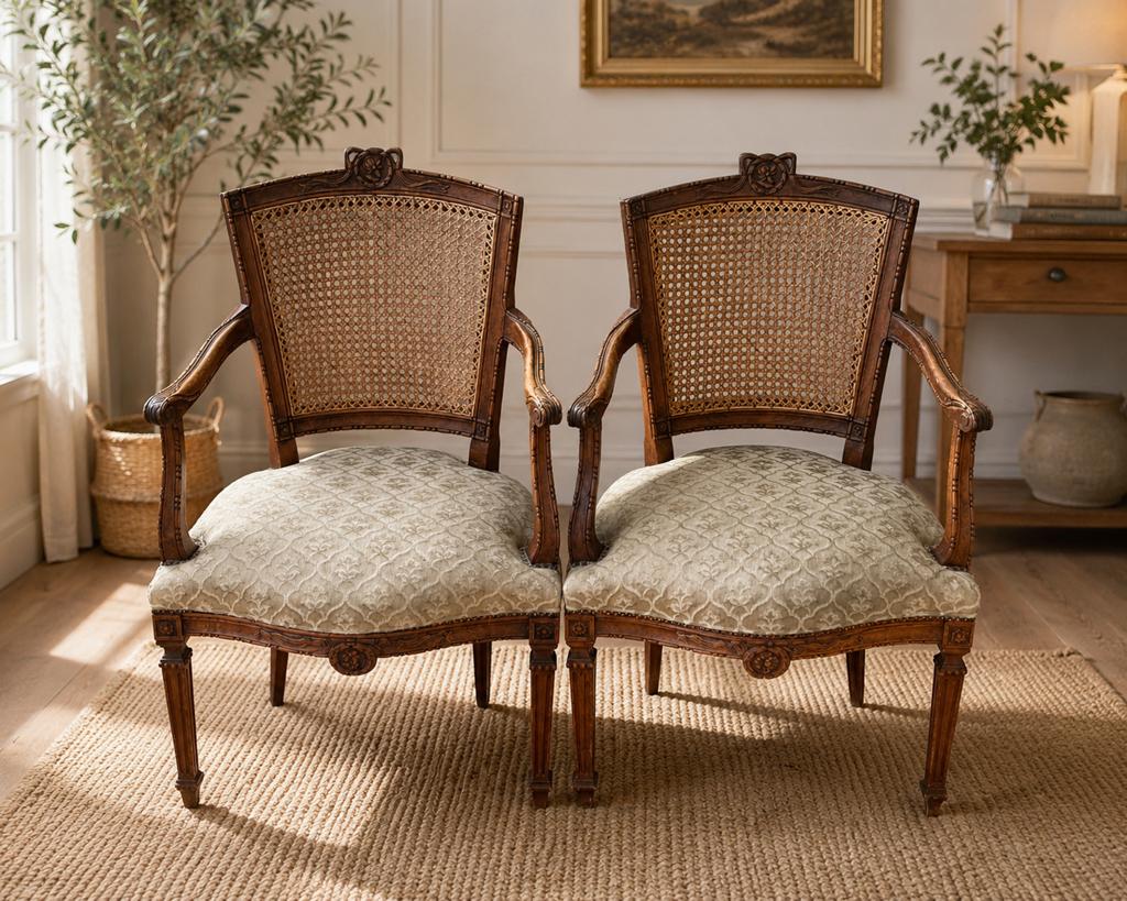 Paire de fauteuils cabriolet Louis XVI, Ophalen