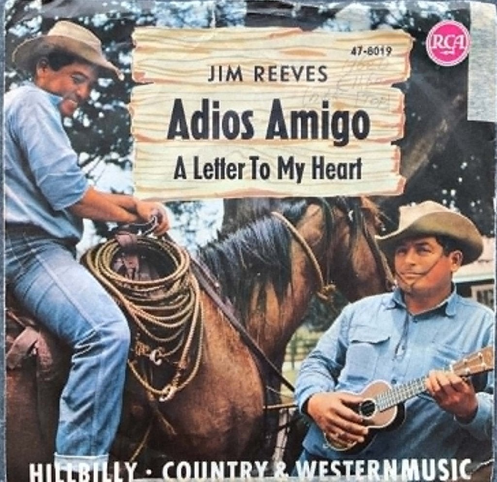 Jim Reeves "Adios Amigo", CD & DVD, Vinyles Singles, Enlèvement ou Envoi, Pochette photo, Single, Comme neuf