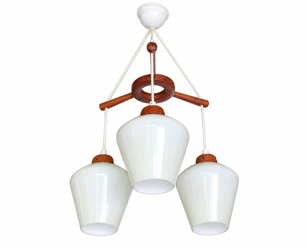 DANISH MID CENTURY TEAK WOOD CASCADE PENDANT LAMP, Ophalen, Huis en Inrichting