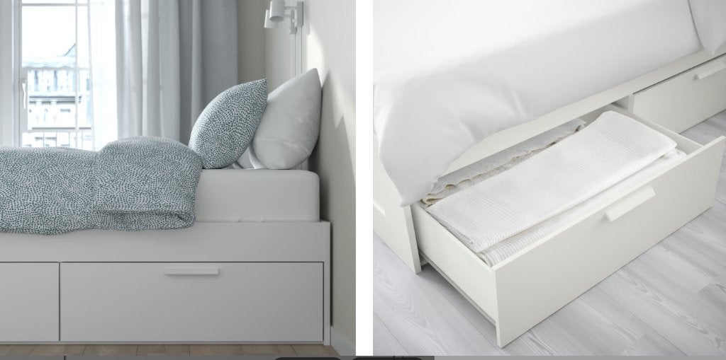 Cadre de lit Ikea avec tiroirs, blanc, 160x200 cm, Comme neuf, Enlèvement, 160 cm, 200 cm