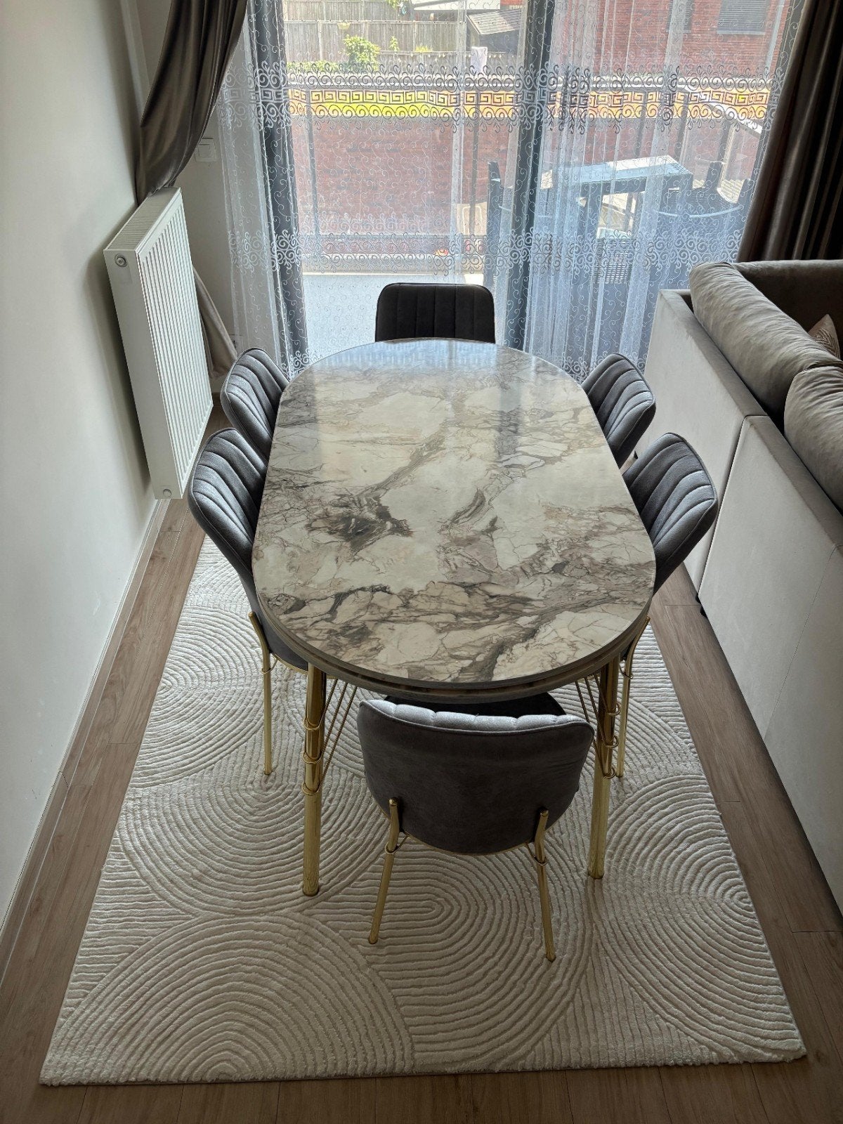 LUXE MARMERLOOK EETTAFEL + 6 STOELEN – ALS NIEUW!, Ophalen