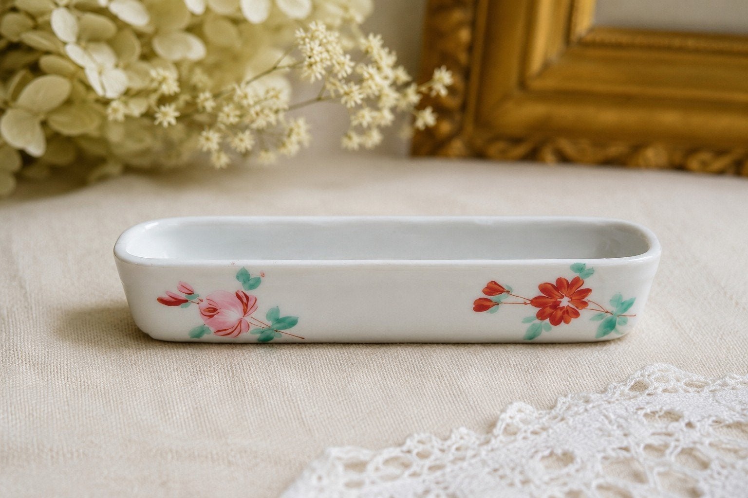 Mini jardinière ancienne en porcelaine décor floral – 10 cm, Ophalen of Verzenden