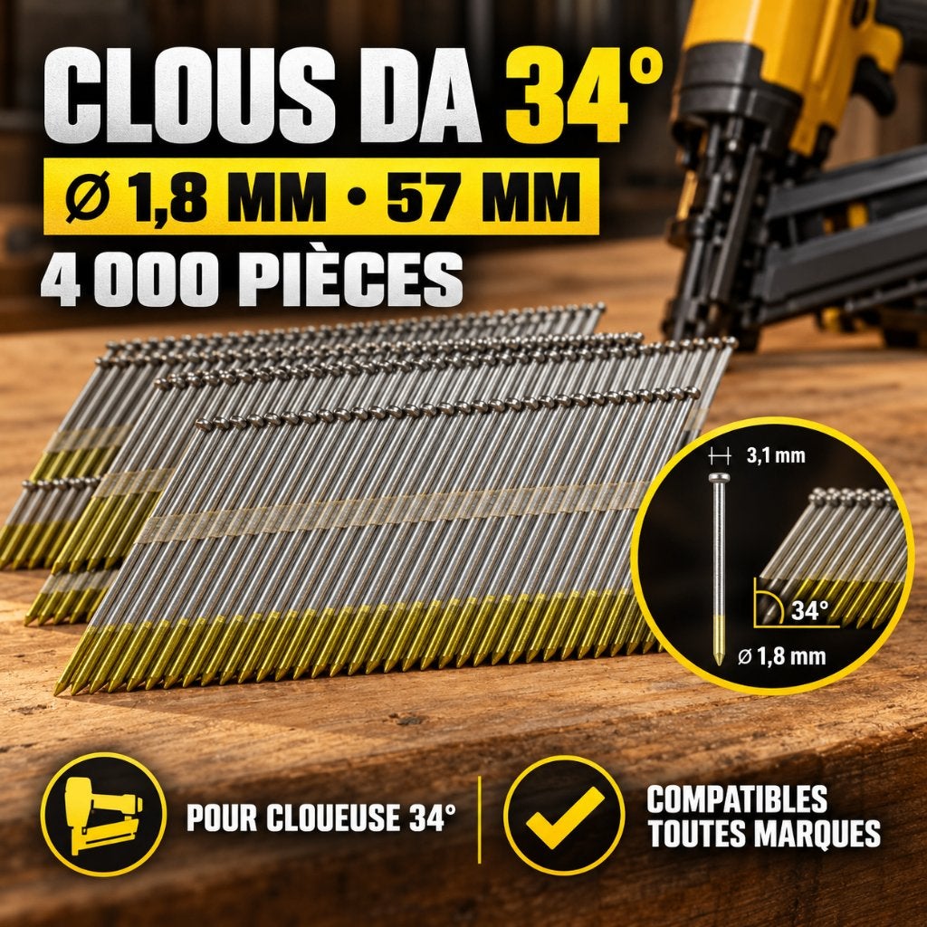 Clou DA 34 1.8mm 57mm 4000 pièces par boîte, Enlèvement, Neuf