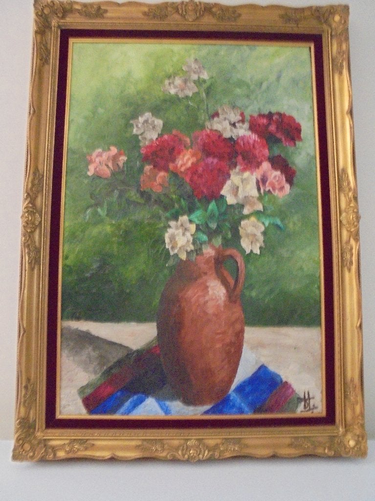 Peinture, Antiquités & Art, Enlèvement, Fleurs, Toile