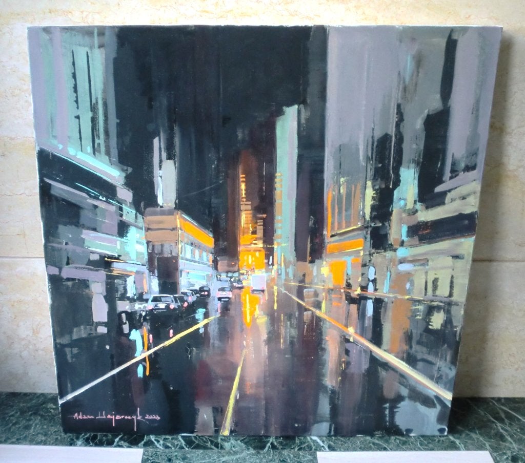 Peinture moderne - vue de New York., Antiquités & Art, Textile, Peinture à l'huile, Paysage urbain, Enlèvement