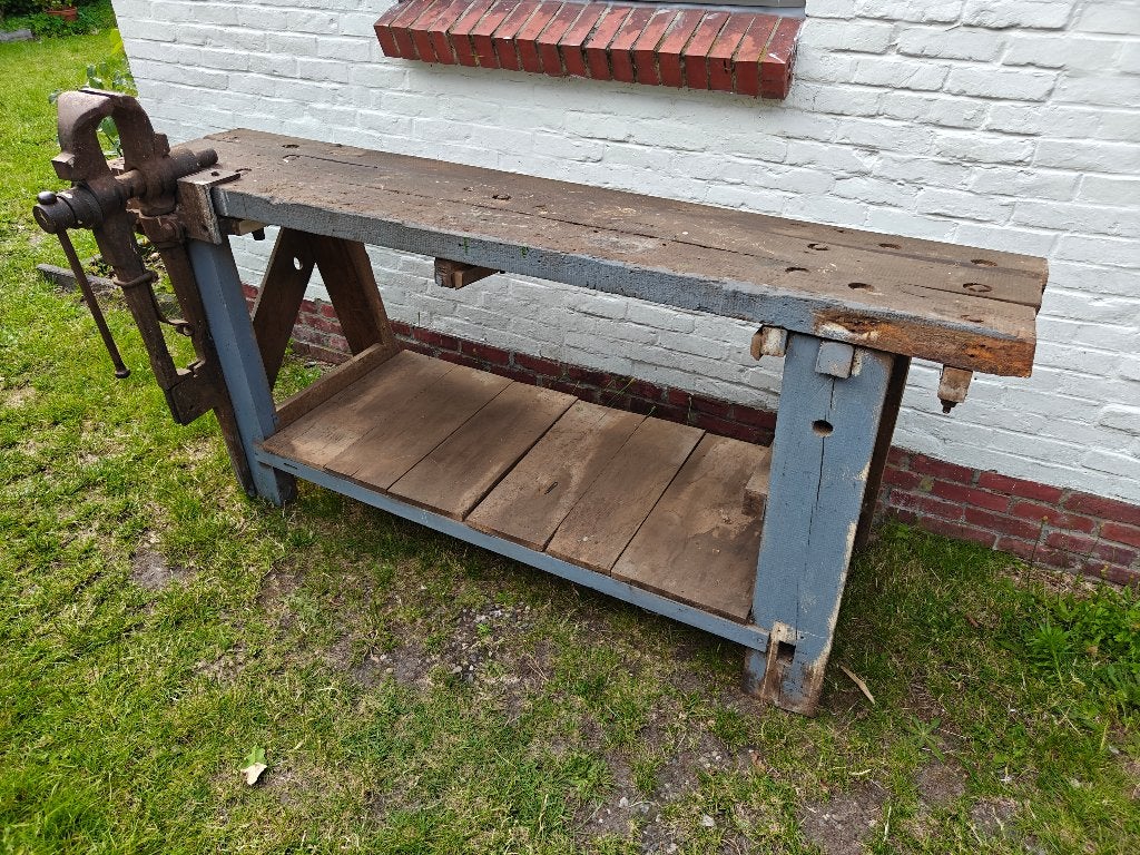 Authentieke vintage werkbank, Enlèvement, Utilisé, 170 cm ou plus, Étau