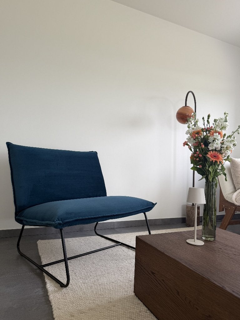Lounge fauteuil blauw, Huis en Inrichting, Fauteuils, Ophalen, 75 tot 100 cm, Zo goed als nieuw, Stof