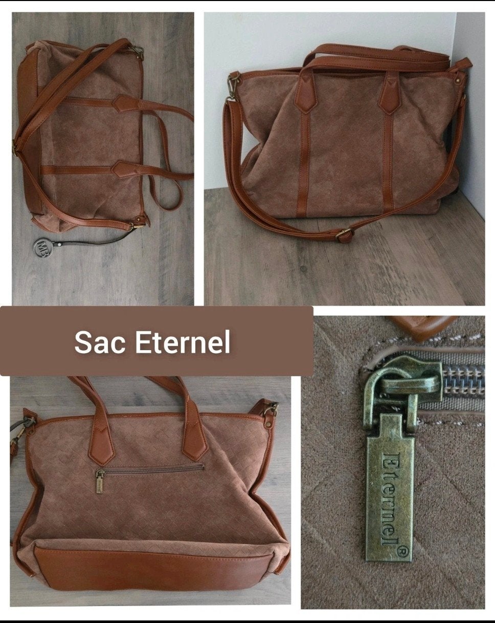 Sac cabas Eternel – Effet daim & simili-cuir marron, Handtassen en Accessoires, Ophalen of Verzenden, Gebruikt, Bruin, Handtas