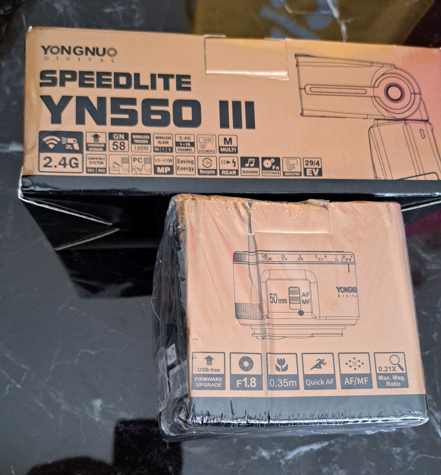 yongnuo objectif et flash neuf encore emballer new nieuw, Enlèvement ou Envoi, Neuf, Yongnuo