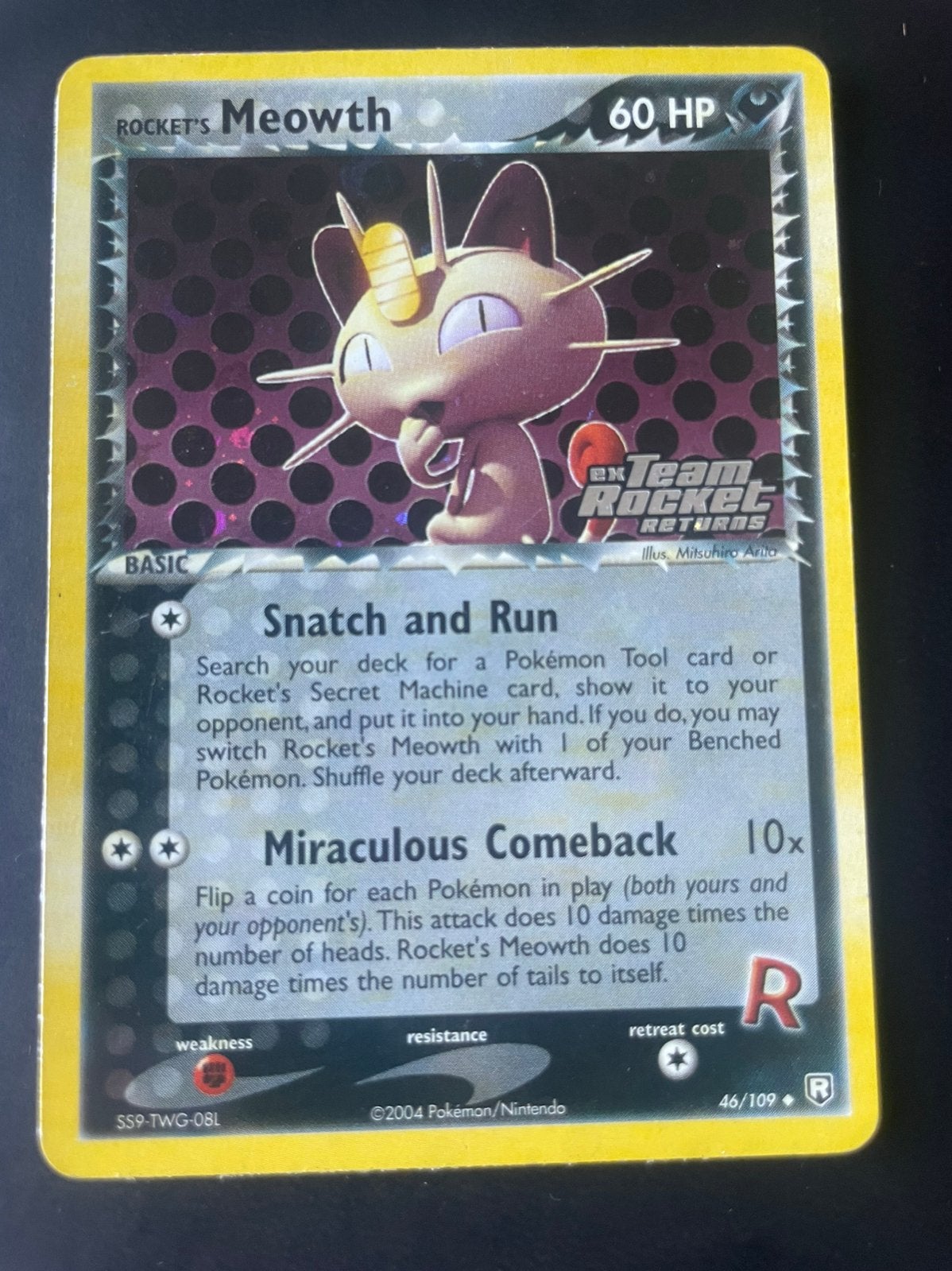 Rockets Meowth reverse stamped holo pokemon kaart, Enlèvement ou Envoi, Utilisé, Cartes en vrac, Foil