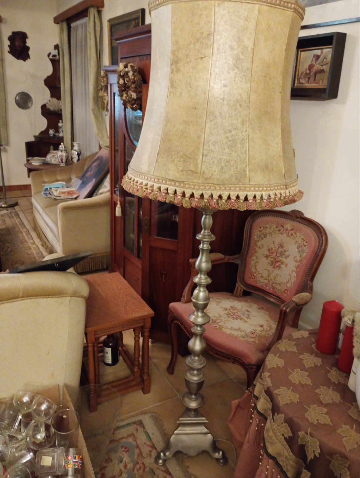 grote staande lamp vintage + tafellamp met perkamentkap, Ophalen, Gebruikt