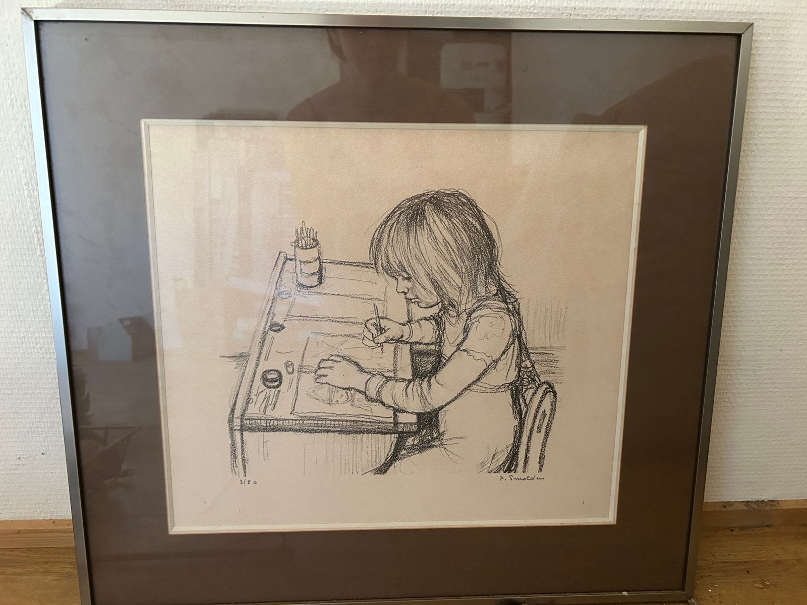 Paul Smolders - Tekenend meisje (3/80), Enlèvement, Lithographie, Numéroté
