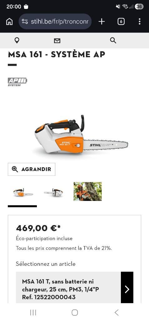 Tronçonneuse sur batterie msa 161 t, Enlèvement, Comme neuf, Autres types, Stihl