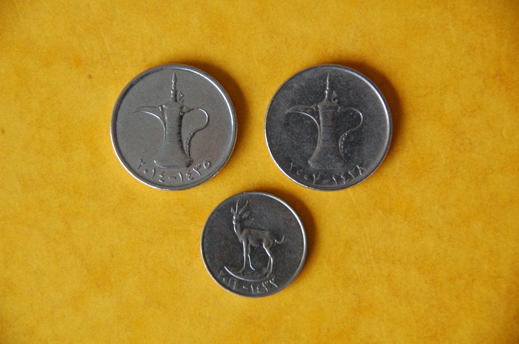 UAE : 25 Fils + 2 verschillende DIRHAM, Verzenden, Midden-Oosten, Setje