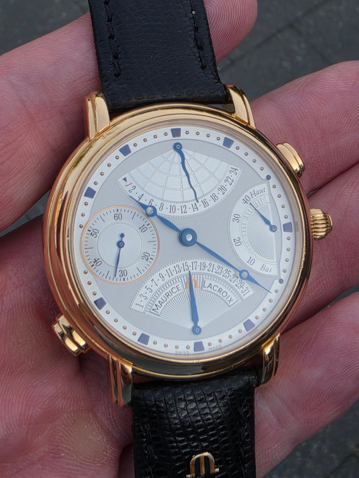 18 krt rosegouden maurice Lacroix Masterpiece Double Retroga, Ophalen of Verzenden, Breitling
