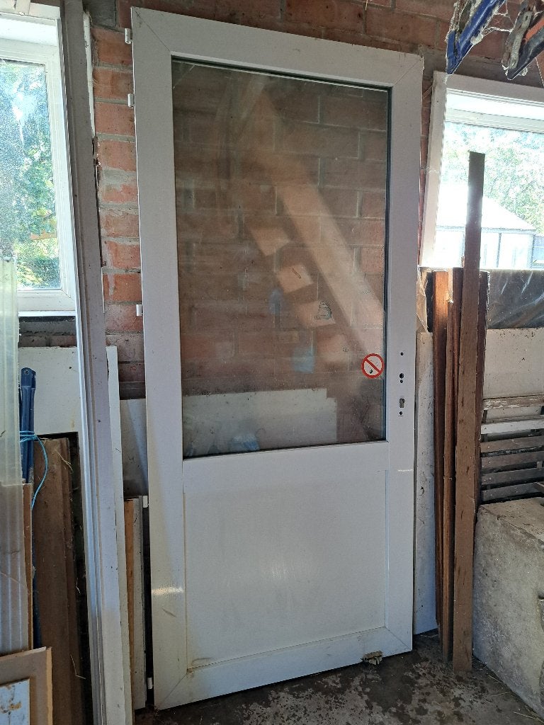 PVC deur wit, Ophalen, Kunststof, Gebruikt, 80 tot 100 cm