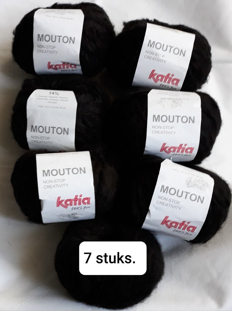 Lanas Katia Mouton brei-haak garen zwart 7 st 50gr=75m NIEUW, Ophalen, Nieuw, Breien of Haken, Wol of Garen