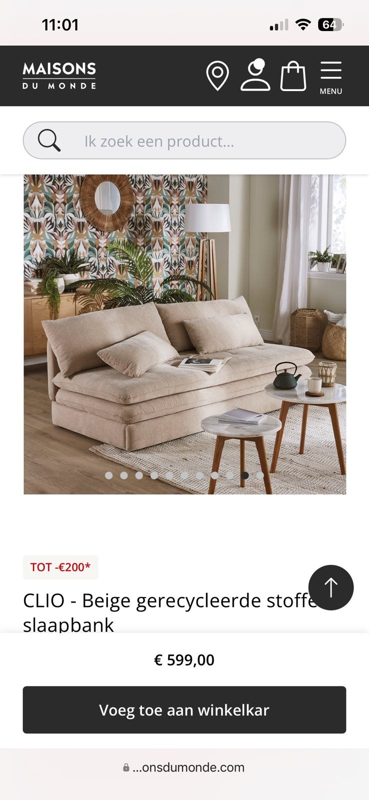 Canapé-lit Clio beige PRIX FIXE, 75 à 100 cm, Banc droit, Comme neuf, Enlèvement