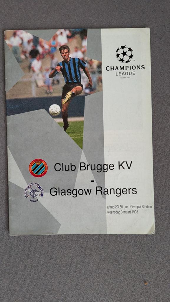 Programmaboekje Club Brugge - Glasgow Rangers 03/03/1993, Verzamelen, Ophalen of Verzenden, Gebruikt, Boek of Tijdschrift