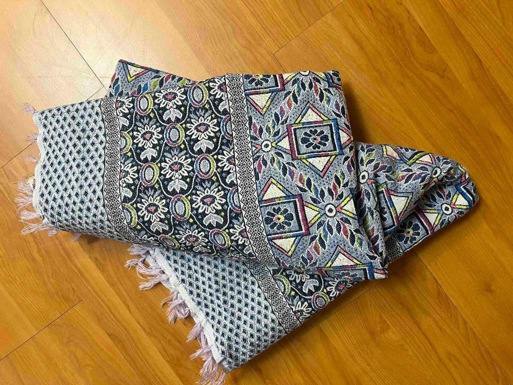 Bohemian foulard dun doek kleed blauw groen roze 187/132, Ophalen of Verzenden, Gebruikt