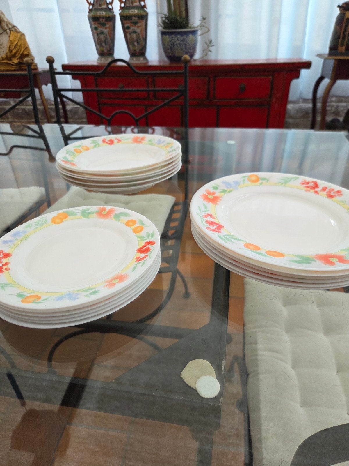 Set van 18 Arcopal borden, Fruits de France, Huis en Inrichting, Ophalen of Verzenden, Vintage, Compleet servies