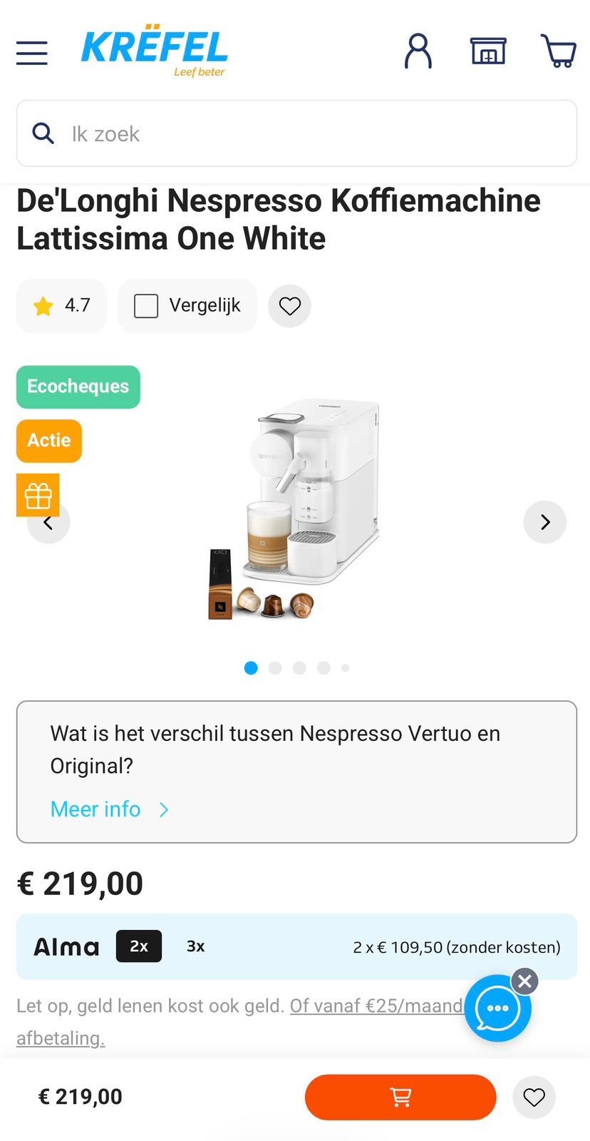 DeLonghi Nespresso koffiemachine lattissima one, Ophalen, Zo goed als nieuw, Koffiemachine