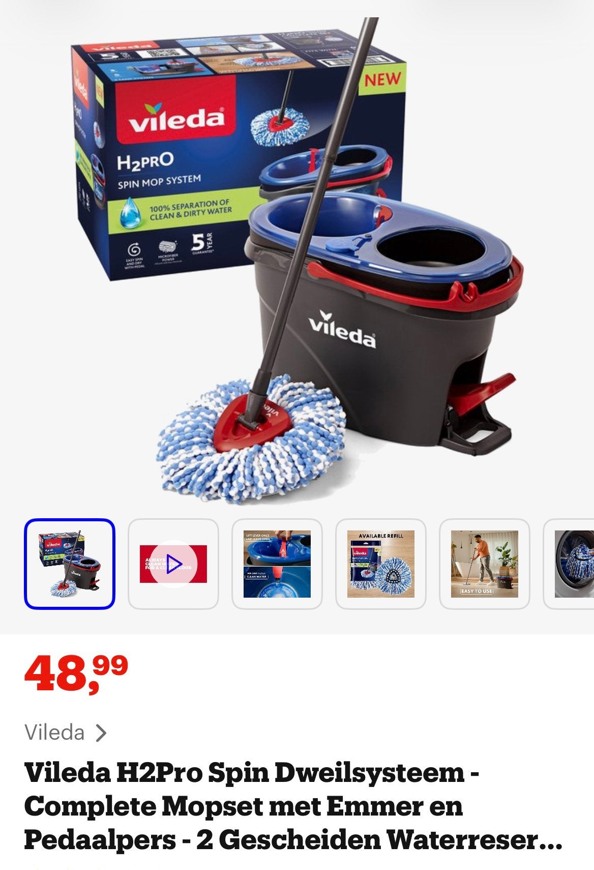 Vileda H2Pro Spin Dweilsysteem + 1 extra mop (nieuw), Ophalen