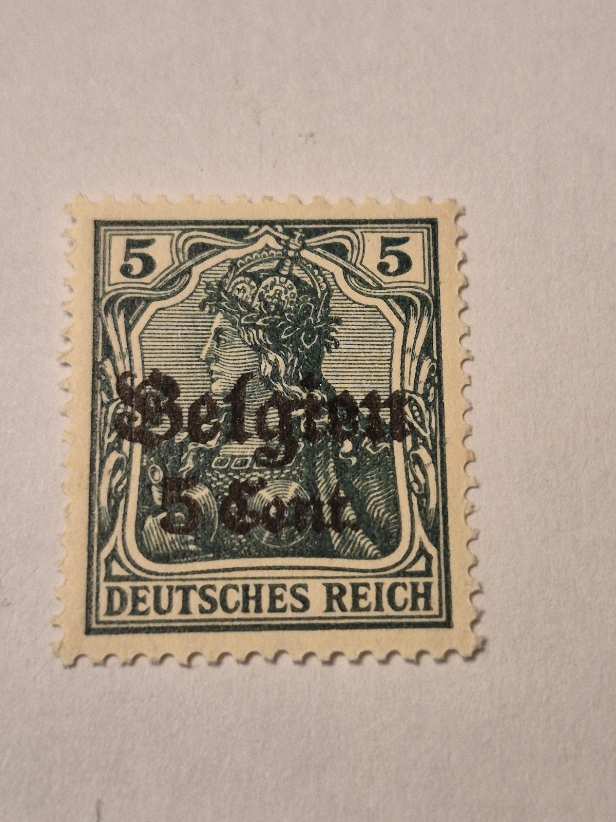 Postzegel deutsches reich 1916 Belgien 5 cent  over 5 mark, Postzegels en Munten, Ophalen of Verzenden, Duitse Keizerrijk, Postfris