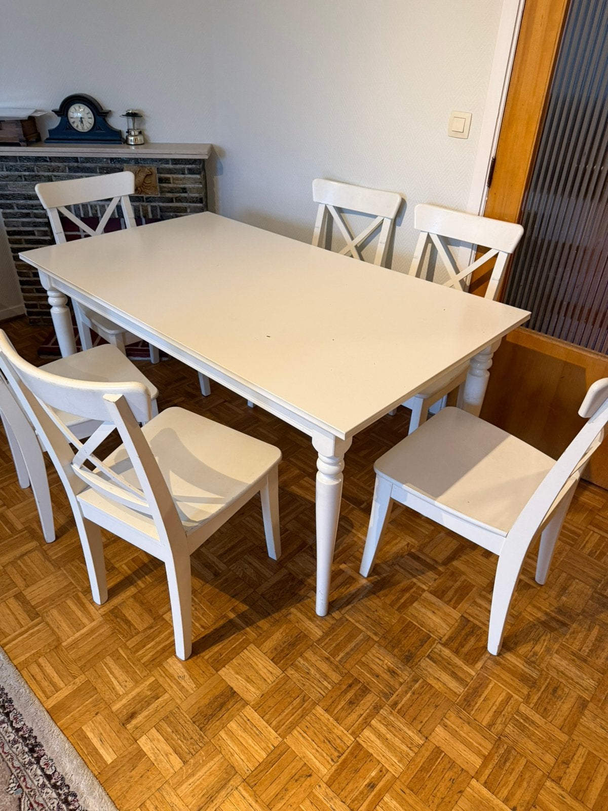Eettafel + 6 stoelen, Huis en Inrichting, Ophalen, Zo goed als nieuw, 4 tot 6 stoelen