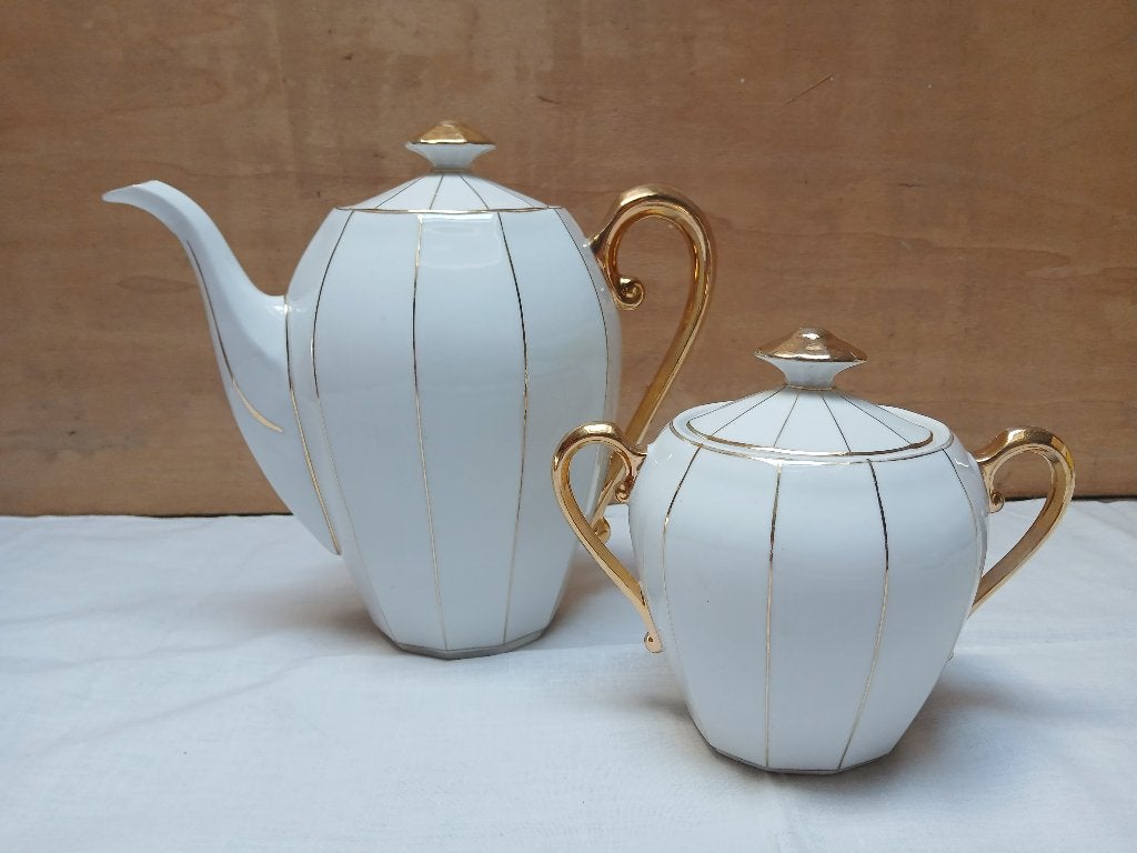 Duo théière & sucrier art déco vintage, Maison & Meubles, Cuisine | Vaisselle, Vintage, Comme neuf, Enlèvement, Porcelaine