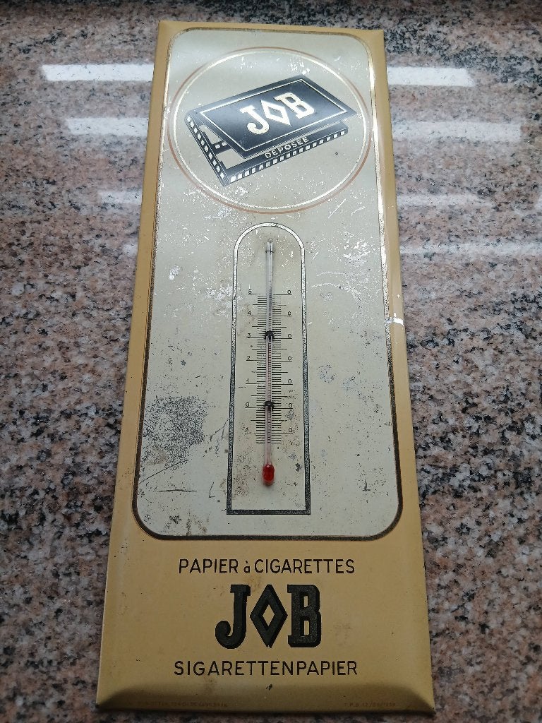 Ancien thermomètre publicitaire papier à cigarettes 1959, Collections, Enlèvement ou Envoi, Utilisé, Panneau publicitaire