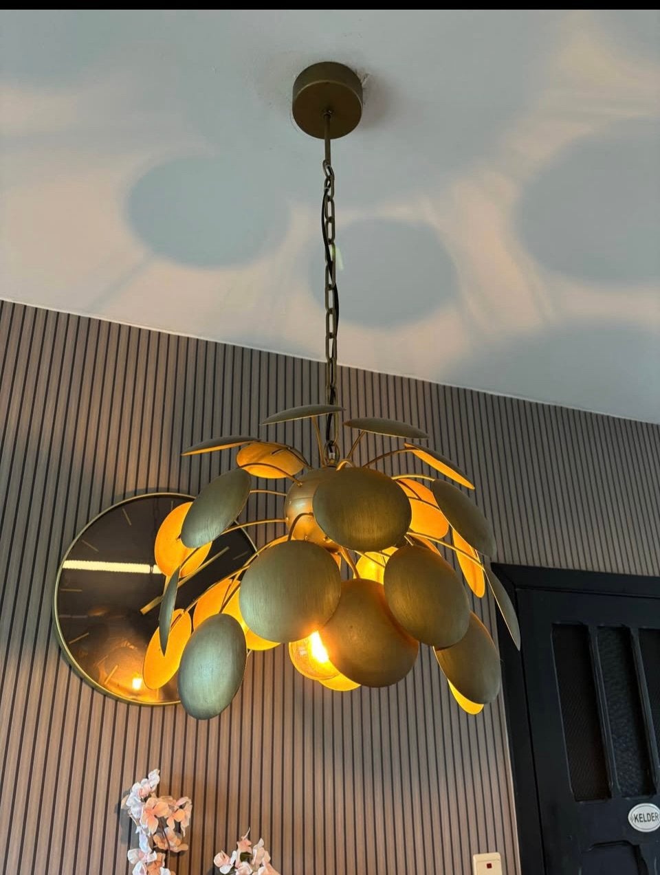 Merk PTMD Dotta gouden metalen hanglamp met cirkelplaten., Ophalen, Zo goed als nieuw, Metaal