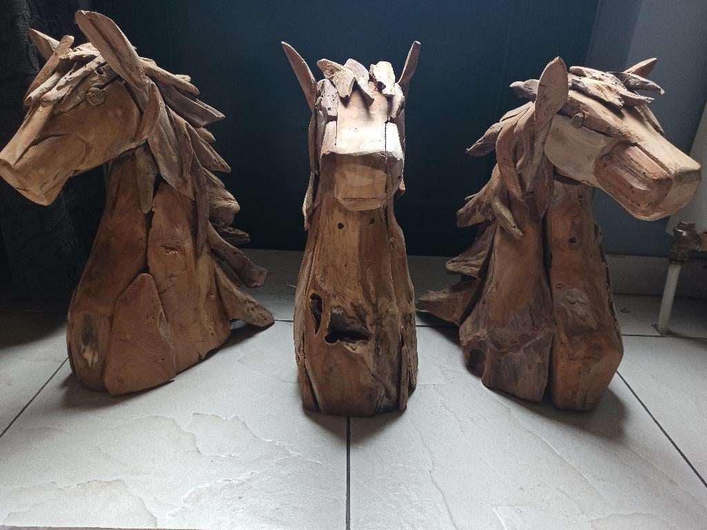paardenhoofd kl. in teak hout, Antiek en Kunst, Ophalen, Hout